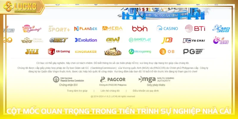 Cột mốc quan trọng trong tiến trình sự nghiệp nhà cái